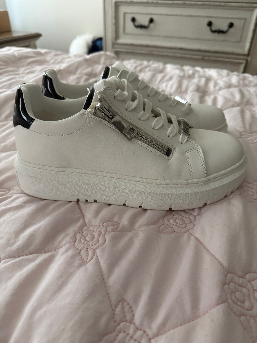 White Leather Platform Sneaker with Black Heel Accent. From Ross paid $40.